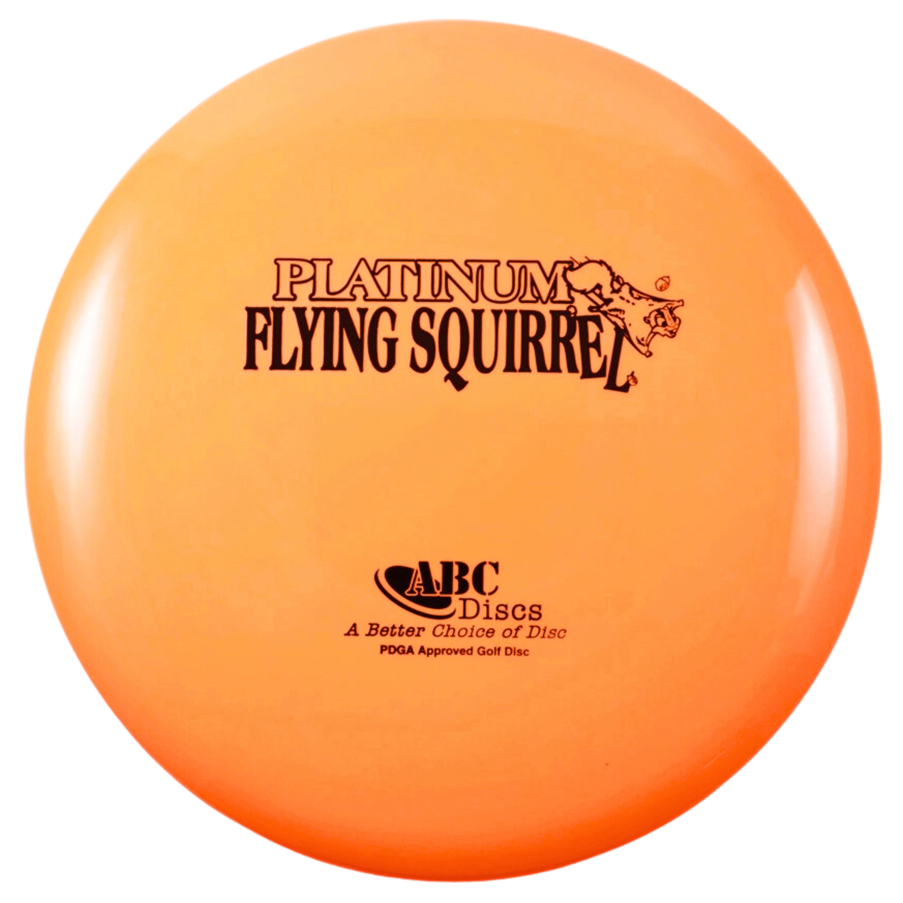 Orange disc golf disc with text.